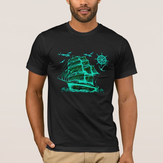Altes Segelschiff mit grüner Grafik T-Shirt (Vorderseite)