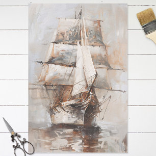 Altes Segelschiff Ölmalerei Decoupage Seidenpapier