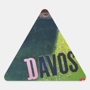 Altes Skiplakat, Davos, Schweiz Dreieckiger Aufkleber