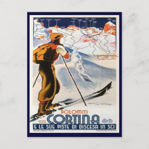 Altes Skiplakat, Dolomiten, Cortina Postkarte
