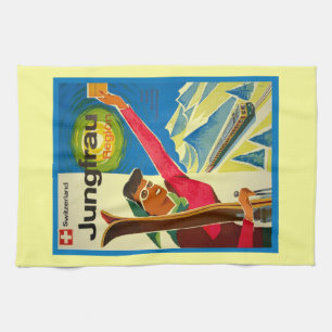 Altes Skiplakat, Region Jungfrau, Schweiz Küchentuch