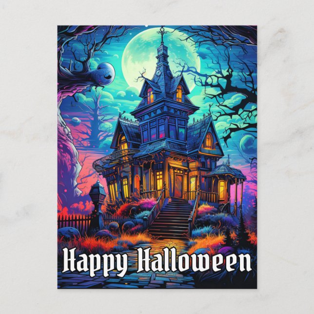 Altes Spuk Haus | Frohe Halloween Postkarte (Vorderseite)