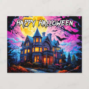 Altes Spuk Haus   Frohe Halloween Postkarte