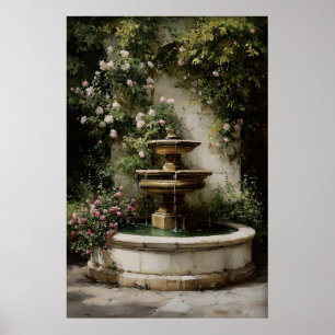 Altes Steingartenbrunnen-Druck, Öl des 19. Jahrhun Poster