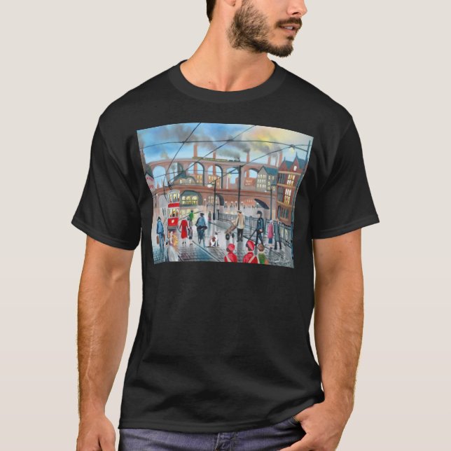 Altes Stockportviaduct-Zug-Ölgemälde T-Shirt (Vorderseite)