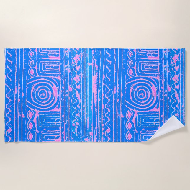 Altes sumerisches Mesopotamian Muster Blau Strandtuch (Vorderseite)