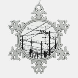 Altes Telefon und Power Schneeflocken Zinn-Ornament