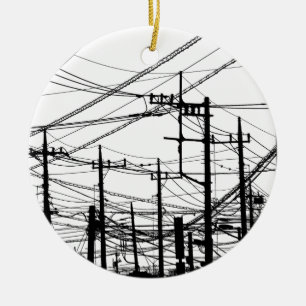 Altes Telefon und Stromleitungen Keramik Ornament