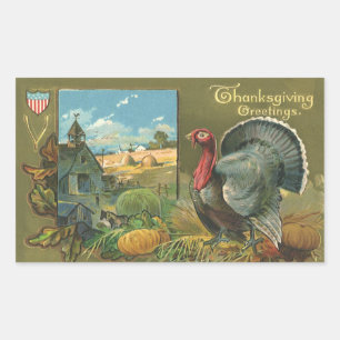 Altes Thanksgiving, Truthahn auf dem Bauernhof Rechteckiger Aufkleber