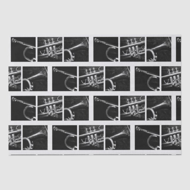 Altes Trompet Schwarz-Weiß-Muster für Musiker Seidenpapier (Vorderseite)