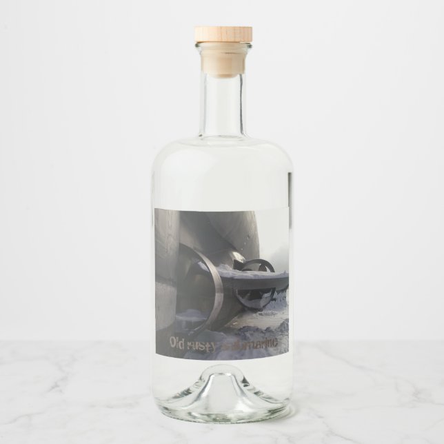 Altes U-Boot im Schnee Alkoholflaschenetikett (Vorderseite)