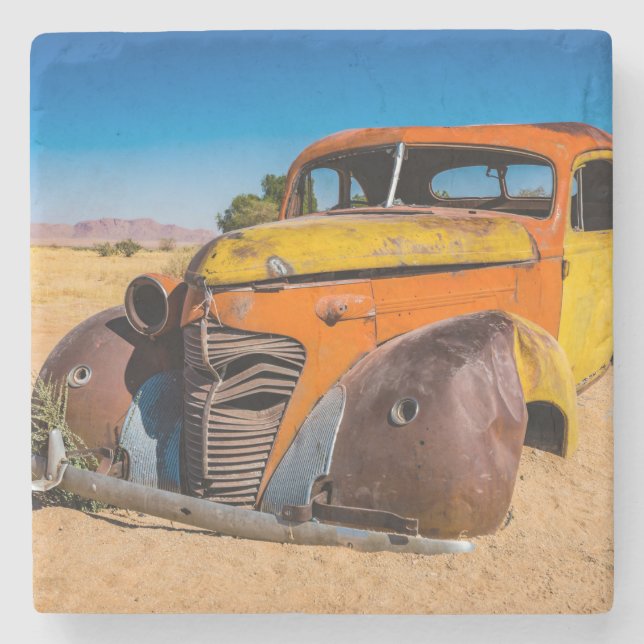 Altes und verlassenes Auto in Solitaire, Namibia Steinuntersetzer (Vorderseite)