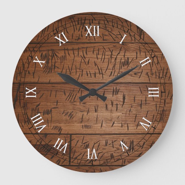 altes verkratztes Holz Große Wanduhr (Vorderseite)