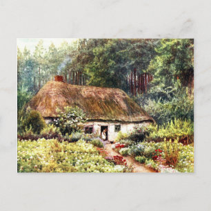 Altes viktorianisches Cottage im Wald Aquarell Postkarte