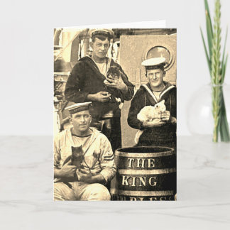 Altes Vintage-Foto 3 Seeleute halten Katzen Karte