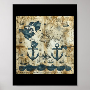 Altes Vintage-Nautik-Piraten-Segelschiff-Anker Mee Poster