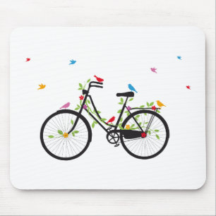Altes Vintages Fahrrad mit Blumen und Vögeln Mousepad