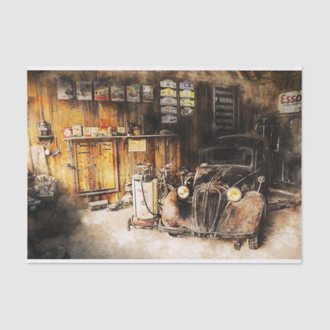 Altes Vintages klassisches Auto-Dekoupage Seidenpapier (Vorderseite)