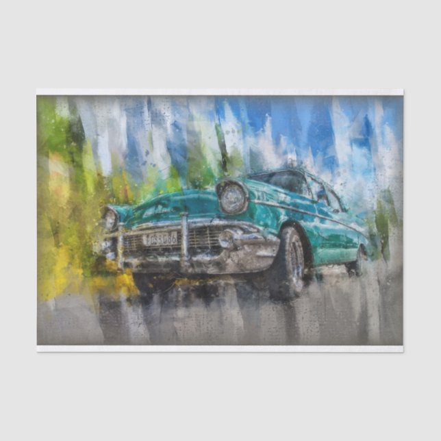 Altes Vintages klassisches Auto-Dekoupage Seidenpapier (Vorderseite)