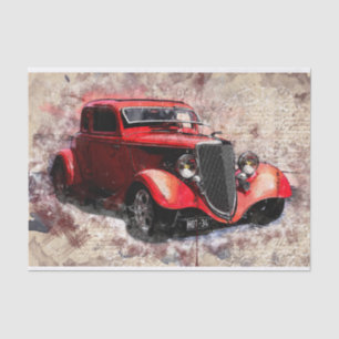 Altes Vintages klassisches Auto-Dekoupage Seidenpapier
