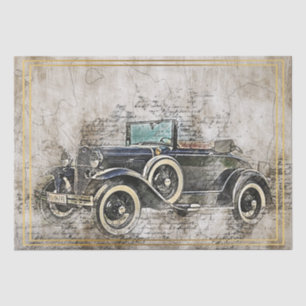 Altes Vintages klassisches Auto-Dekoupage Seidenpapier