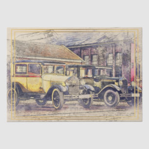 Altes Vintages klassisches Auto-Dekoupage Seidenpapier