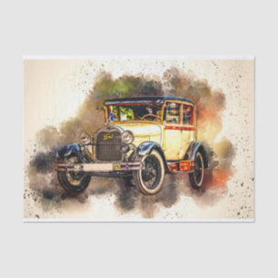 Altes Vintages klassisches Auto-Dekoupage Seidenpapier