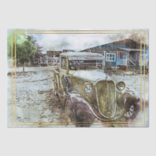 Altes Vintages klassisches Auto-Dekoupage Seidenpapier