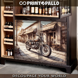 Altes Vintages Motorrad in der Nähe eines Cafés" Seidenpapier