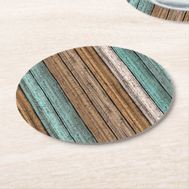 Altes Vintages Wettermuster aus Holz Runder Pappuntersetzer (Angewinkelt)