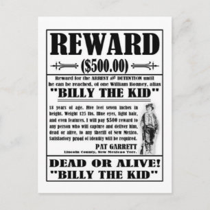 Altes Wanted-Plakat von Billy the Kid Postkarte