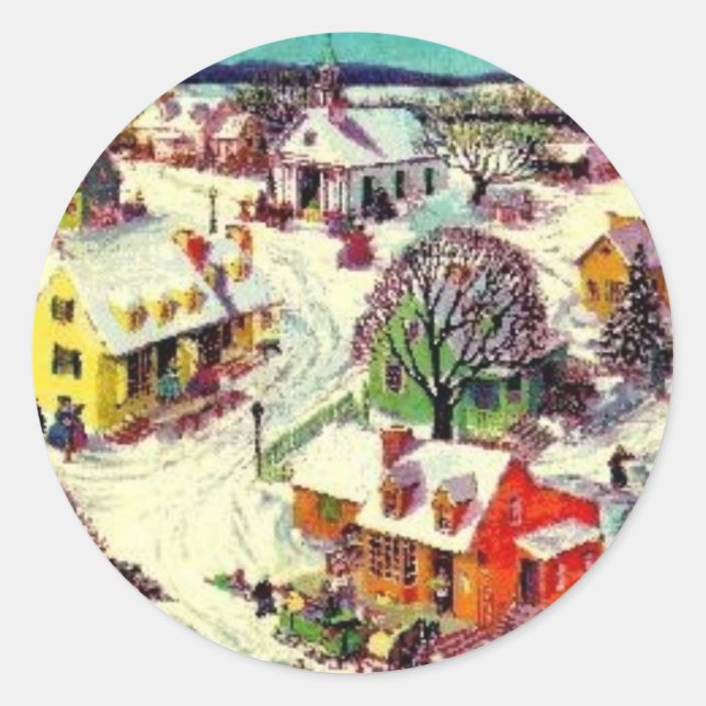 Altes Weihnachtsdorf Runder Aufkleber (Vorderseite)