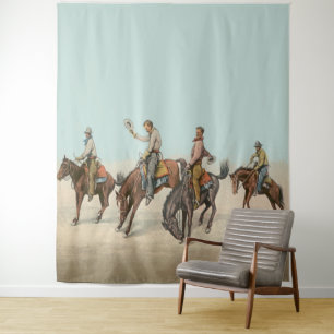 Altes Western 4 Cowboys auf buckelnden Pferden Wandteppich