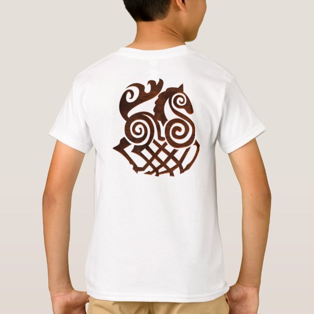 Altes Wikinger-Pferd-Design in Marone  T-Shirt (Rückseite)