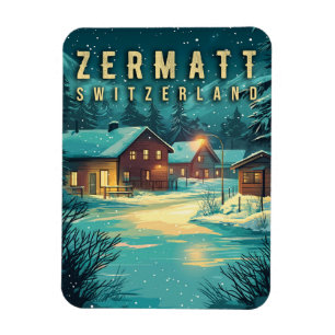 Altes Zermatt, Schweiz: Schneealpen bei Nacht Magnet