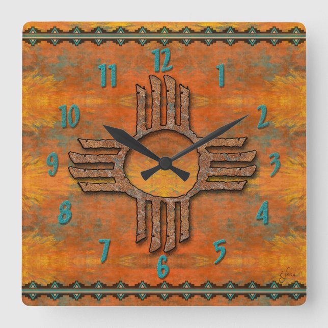 Altes Zia Quadratische Wanduhr (Vorderseite)