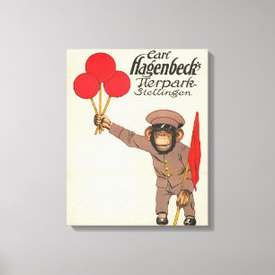Altes Zirkusplakat eines Affen, der Luftballons hä Leinwanddruck