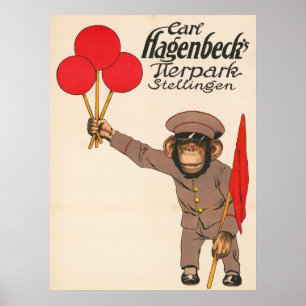 Altes Zirkusplakat eines Affen, der Luftballons hä Poster