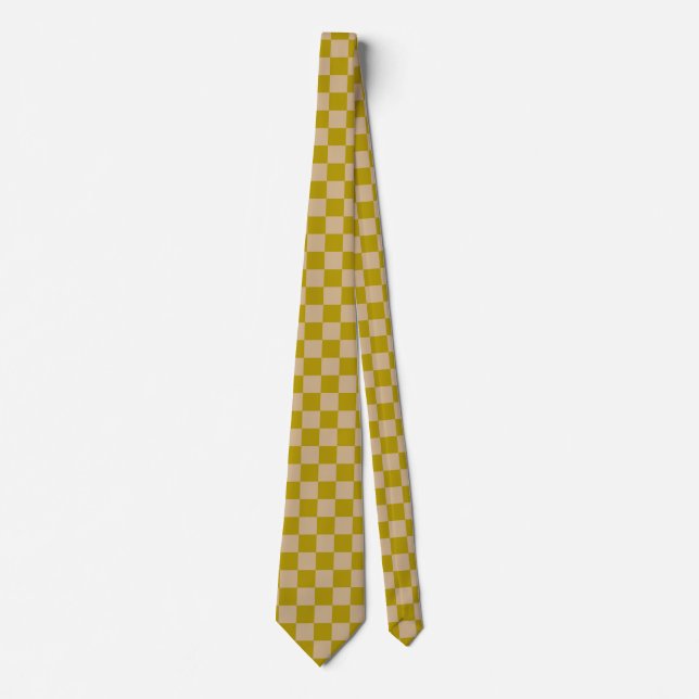 Altgold und Beige Schachbrettmuster Krawatte (Vorderseite)