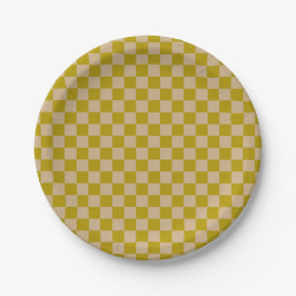 Altgold und Beige Schachbrettmuster Pappteller
