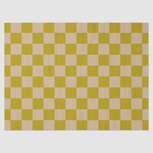 Altgold und Beige Schachbrettmuster Seidenpapier (Vorderseite)