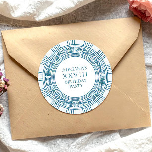 Altgriechische Griechenland-Party mit blauem Muste Runder Aufkleber