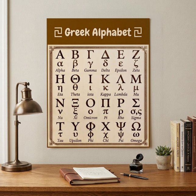 Altgriechisches Alphabet ABC Chart. Alte Vintage-W Poster (old greek english symbols chart, fraternity greek alphabet study flyers, buy vintage greek letters )