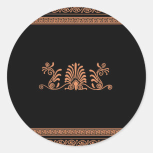 Altgriechisches Schwarz-Orangen-Blumenmuster Runder Aufkleber