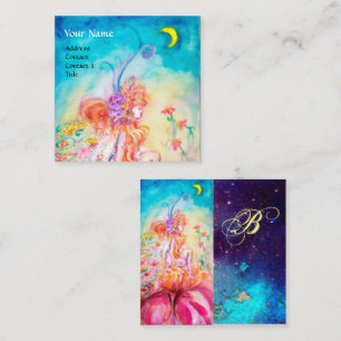 ALTHEA /Whimsical Fairy on Pink Blume Monogram Quadratische Visitenkarte