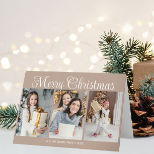 Althergebrachte Weihnachts-Fotocollage Beige Feiertagskarte