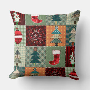 Althergebrachter ländlicher Weihnachts-Patchwork Kissen