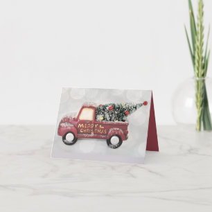 Althergebrachter roter LKW mit Weihnachtsbaum Feiertagskarte