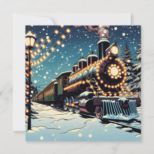Althergebrachter Vintage-Zug in einer Weihnachtsna Feiertagskarte