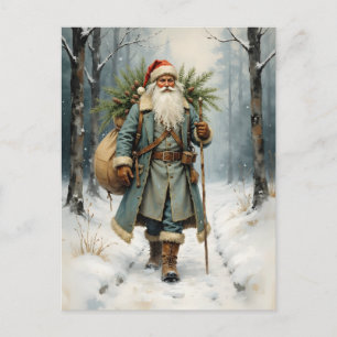 Althergebrachter Weihnachtsmann im winterlichen Wa Postkarte